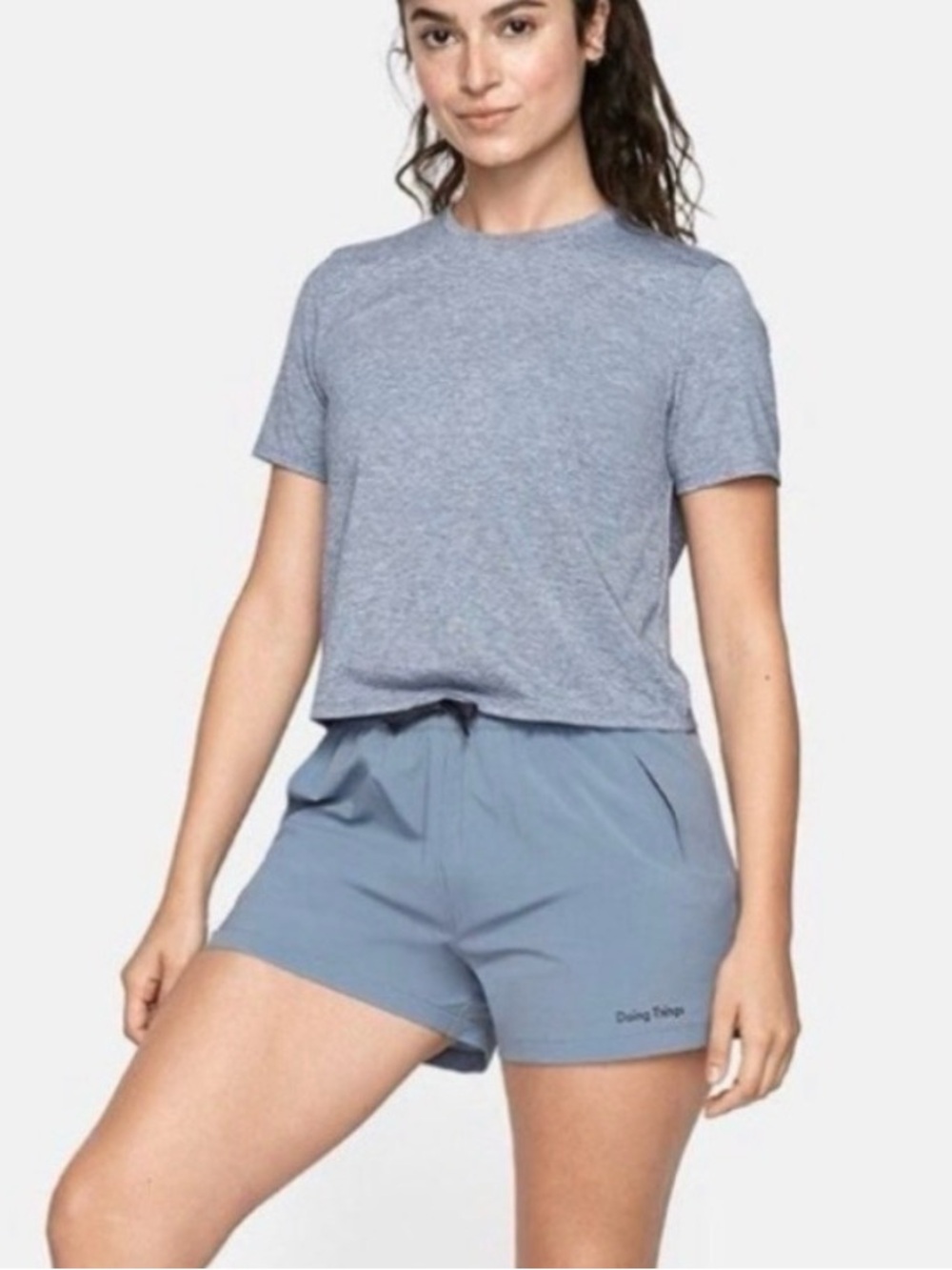 Outdoor Voices Sweatee Short Sleeve Crop Top Heathered Light Blue Small